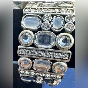Lia Sophia "Party Favor" Matte Silver Tone w/Cut Crystals Bling Stretch Bracelet